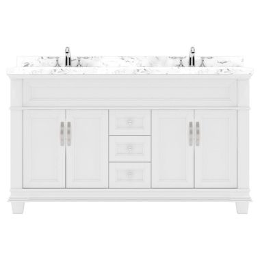 Virtu USA Victoria 60" Double Bath Vanity in White with Quartz Top and Round Sinks #MD-2660-CMRO-WH-NM