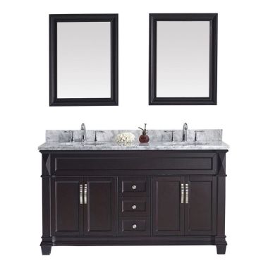 Virtu USA Victoria 60" Double Round Sink Espresso Top Vanity in Espresso with Brushed Nickel Faucet and Mirrors