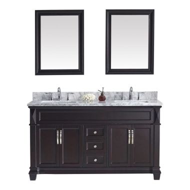 Virtu USA Victoria 60" Double Square Sink Espresso Top Vanity in Espresso with Brushed Nickel Faucet and Mirrors