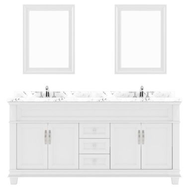 Virtu USA Victoria 72" Double Bath Vanity in White with Quartz Top and Square Sinks #MD-2672-CMSQ-WH-001
