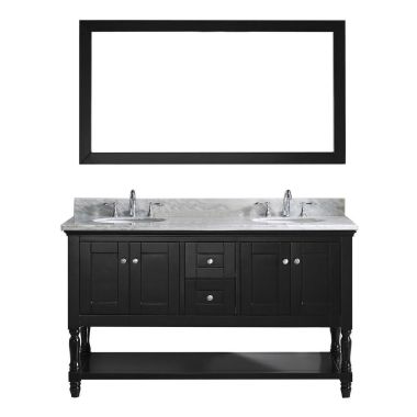Virtu USA Julianna 60" Double Round Sink Espresso Top Vanity in Espresso with Polished Chrome Faucet and Mirror