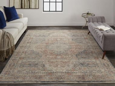 Feizy Marquette Rustic Persian Farmhouse Rug, Rust/Denim Blue, 5ft x 7ft - 2in Area Rug