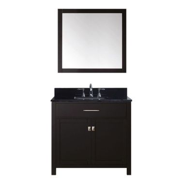 Virtu USA Caroline 36" Single Square Sink Espresso Top Vanity in Espresso with Polished Chrome Faucet and Mirror