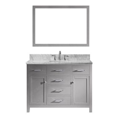 Virtu USA Caroline 48" Single Bathroom Vanity in Cashmere Grey with Marble Top and Square Sink with Mirror