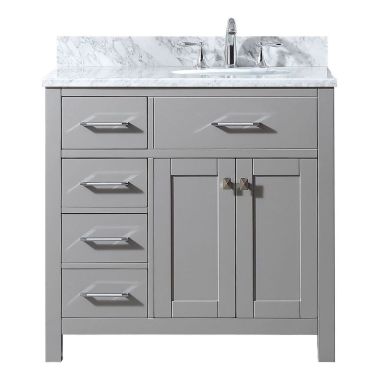 Virtu USA Caroline Parkway 36" Single Bathroom Vanity in Cashmere Grey with Marble Top and Round Sink
