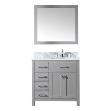 Virtu USA Caroline Parkway 36" Single Bathroom Vanity in Cashmere Grey with Marble Top and Square Sink with Mirror