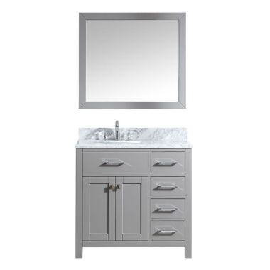 Virtu USA Caroline Parkway 36" Single Bathroom Vanity in Cashmere Grey with Marble Top and Round Sink with Mirror