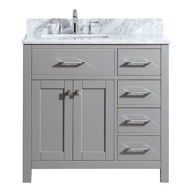 Virtu USA Caroline Parkway 36" Single Bathroom Vanity in Cashmere Grey with Marble Top and Square Sink
