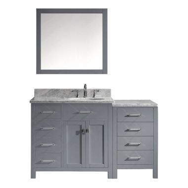 Virtu USA Caroline Parkway 57" Single Round Sink Grey Top Vanity in Grey with Polished Chrome Faucet and Mirror