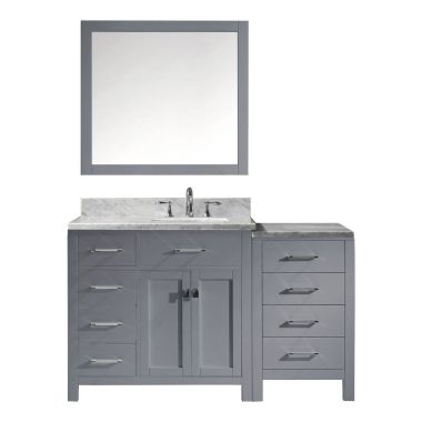 Virtu USA Caroline Parkway 57" Single Square Sink Grey Top Vanity in Grey with Polished Chrome Faucet and Mirror