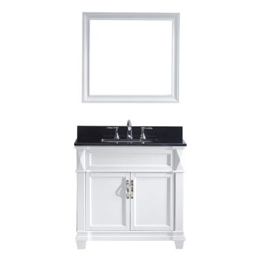 Virtu USA Victoria 36" Single Square Sink White Top Vanity in White with Brushed Nickel Faucet and Mirror