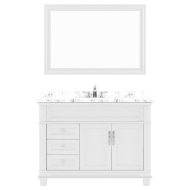 Virtu USA Victoria 48" Single Bath Vanity in White with Quartz Top and Round Sink #MS-2648-CMRO-WH-002