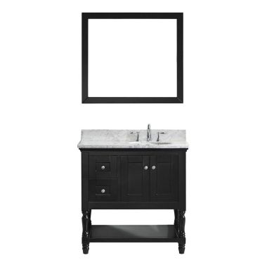 Virtu USA Julianna 36" Single Bathroom Vanity in Espresso with Marble Top and Round Sink with Mirror