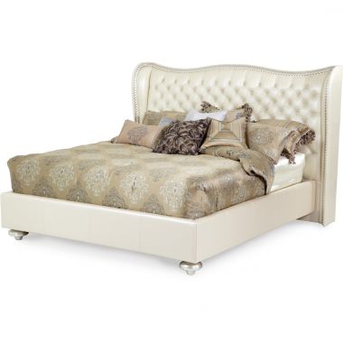 AICO Michael Amini Hollywood Swank Eastern King Upholstered Bed in Creamy Pearl