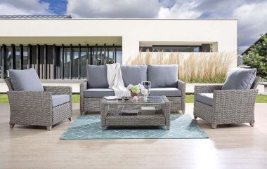 ACME Greeley 4Pc Patio Sofa Set in Gray Fabric / Gray Finish
