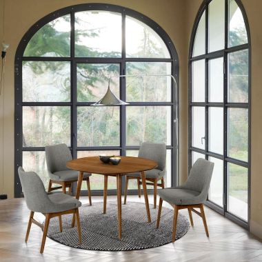 Armen Living Arcadia and Azalea 42" Round 5Pc Dining Set in Charcoal and Walnut Wood
