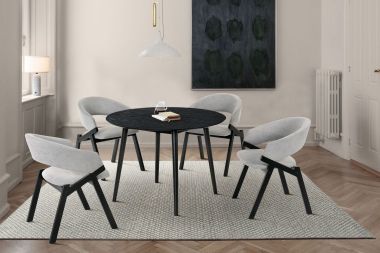 Armen Living Arcadia and Talulah 42" Round Grey and Black Wood 5Pc Dining Set
