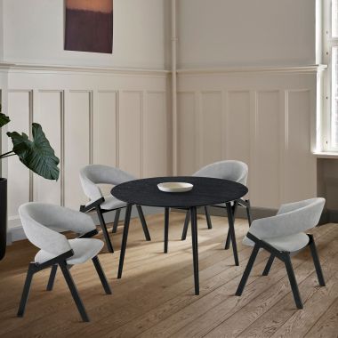 Armen Living Arcadia and Talulah 48" Round Grey and Black Wood 5Pc Dining Set