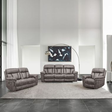 Armen Living Estelle Power Reclining 3Pc Living room Set in Gunmetal Fabric