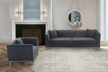 Armen Living Everest 2Pc Gray Fabric Upholstered Sofa & Chair Set