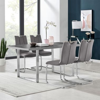 Armen Living Fenton and Pacific 5Pc Modern Rectangular Dining Set with Metal Base in Gray Melamine Wood and Gray Fabric
