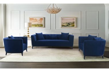 Armen Living Melange 3Pc Living Room Seating Set in Blue Velvet