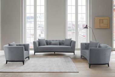 Armen Living Melange 3Pc Living Room Seating Set in Gray Velvet