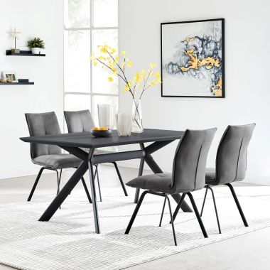 Armen Living Margot and Rylee 5Pc Dining Set in Light Gray Melamine and Charcoal Fabric