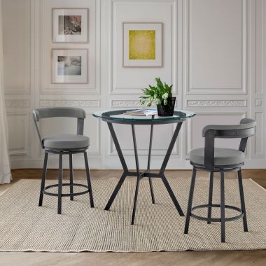 Armen Living Naomi and Bryant 3Pc Counter Height Dining Set in Grey Faux Leather