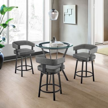 Armen Living Naomi and Lorin 4Pc Counter Height Dining Set in Black Metal and Grey Faux Leather