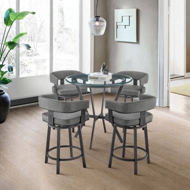 Armen Living Naomi and Lorin 5Pc Counter Height Dining Set in Black Metal and Grey Faux Leather