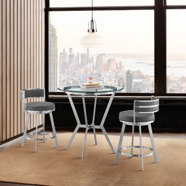 Armen Living Naomi and Roman 3Pc Counter Height Dining Set in Grey Faux Leather