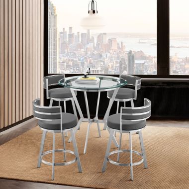 Armen Living Naomi and Roman 5Pc Counter Height Dining Set in Grey Faux Leather