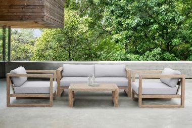 Armen Living Paradise 4Pc Outdoor Sofa Seating Set in Light Eucalyptus