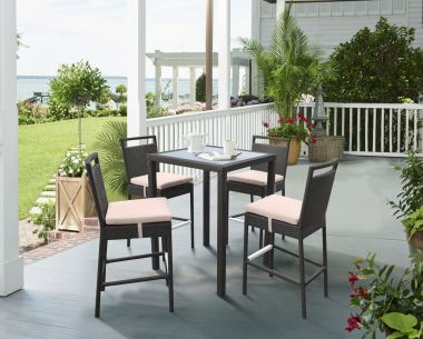 Armen Living Tropez Outdoor Patio Wicker Bar Set (Table with 4 barstools)