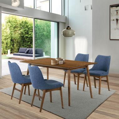 Armen Living Westmont and Azalea 5Pc Dining Set in Blue and Walnut Wood