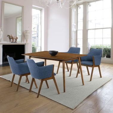 Armen Living Westmont and Renzo 5Pc Dining Set in Blue and Walnut