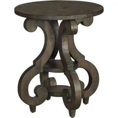 Magnussen Bellamy Round Accent End Table in Deep Weathered Pine
