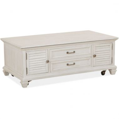 Magnussen Newport Lift Top Storage Cocktail Table with Casters in Alabaster