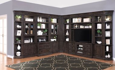 Parker House Washington Heights 11Pc Modular Entertainment Library Wall in Washed Charcoal
