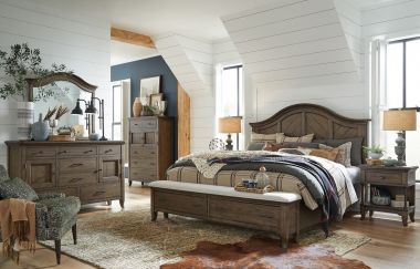 Magnussen Roxbury Manor 4pc King Upholstered Storage Bedroom Set in Homestead Brown