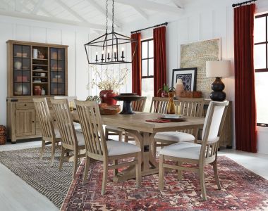Magnussen Madison Heights 9pc Trestle Dining Table Set Chair in Weathered Fawn Finish