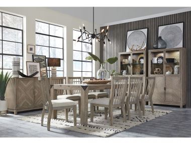 Magnussen Ainsley 9pc Dining Table Set with Slat Back Chair in Cerused Khaki