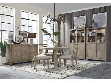 Magnussen Ainsley 5pc Dining Table Set with Slat Back Chair in Cerused Khaki
