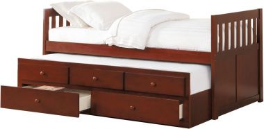 Homelegance Rowe Twin/Twin Trundle Bed with Two Storage Drawers in Dark Brown Cherry