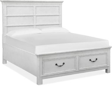 Magnussen Bellevue Manor Queen Panel Storage Bed in Weathered Shutter White