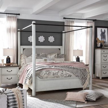 Magnussen Bellevue Manor California King Poster Bed in Weathered Shutter White