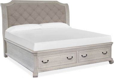 Magnussen Bronwyn California King Sleigh Bed with Shaped Footboard in Alabaster, Toasted Nutmeg
