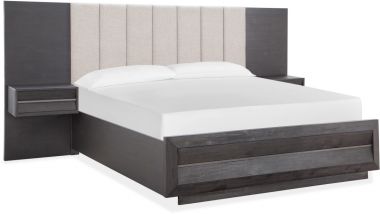 Magnussen Wentworth Village California King Wall Upholstered Bed with Wood/Metal Footboard in Sandblasted Oxford Black