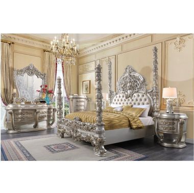 ACME Danae 4pc Eastern King Bedroom Set in PU, Champagne and Gold Finish